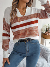 Suéter de punto de manga larga con cuello en contraste de color a rayas para mujer, ropa informal de otoño e invierno